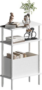 Narrow Side Table with Fabric Basket, End Table by Unknown