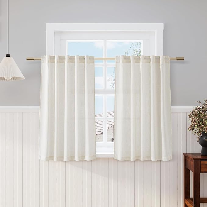 45 Inch Short Window Linen Curtains, Kitchen Window Curtains Over Sink Light by Nanspring