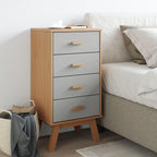 Grey and Brown Solid Pine Wood Bedside Cabinet - Image 3