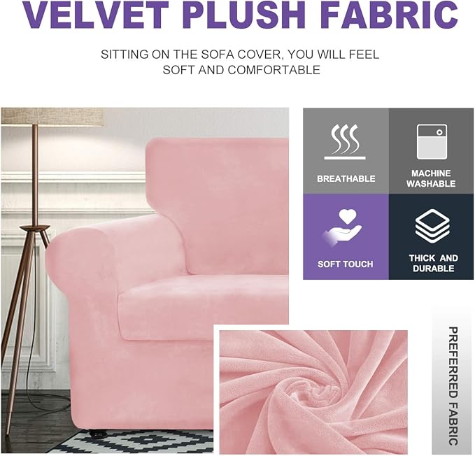 ZNSAYOTX Oversized Velvet Couch Cover 4 Piece Stretch Sofa Covers - Image 3