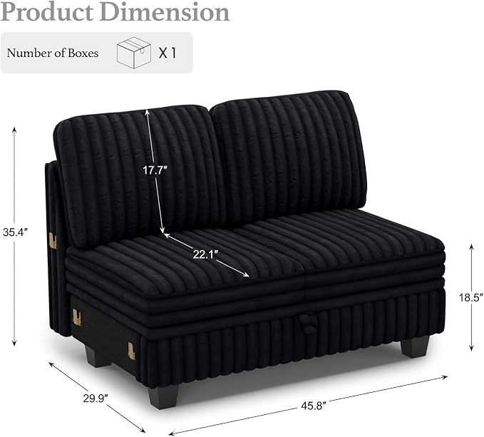 Belffin Corduroy Fabric Loveseat Module - Image 2