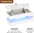 39.4" Large Lift Top Coffee Table, Modern High Glossy LED Coffee Tables - Image 2