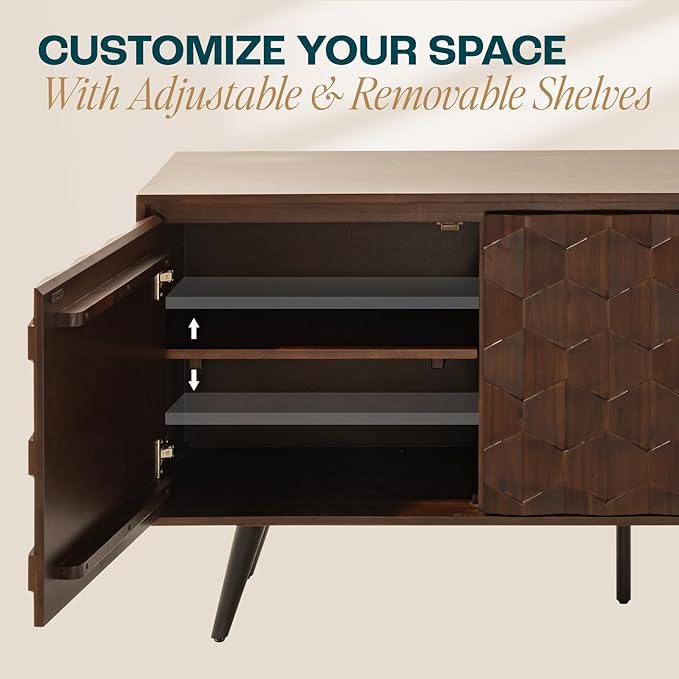 Bme Sideboard Georgina Solid Wood 2 Doors & 3 Drawers, Living Room - Image 6