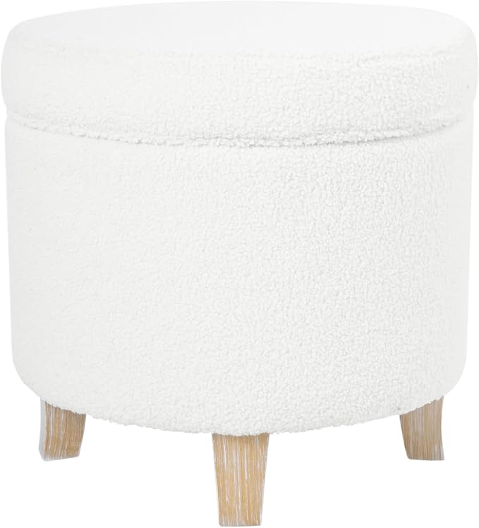 HomePop Round Transitional Faux Sheepskin Fabric Storage Ottoman|Homepop Home - Image 7