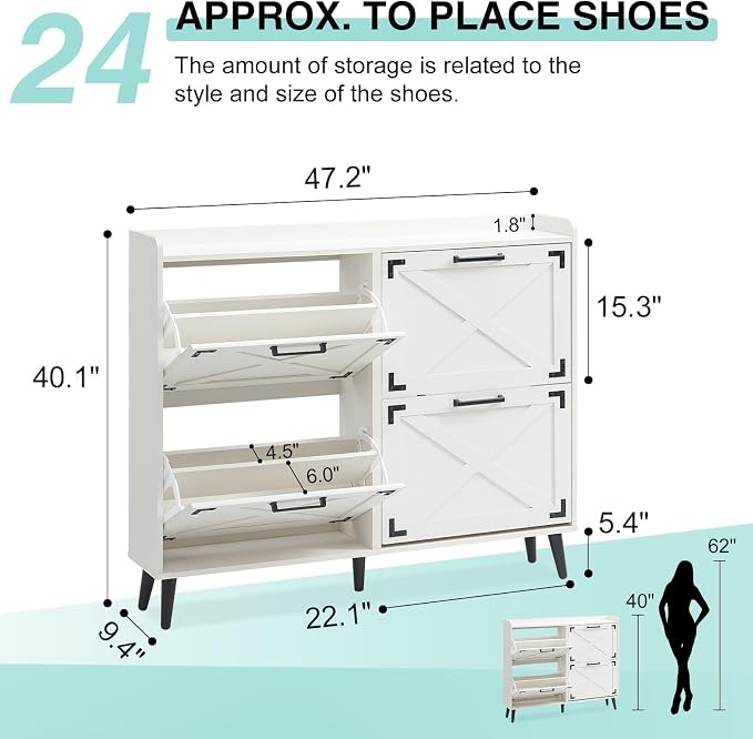 Barnyatoh Shoe Storage Cabinet, Farmhouse Shoe Organizer - Image 2