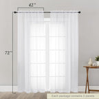 White Sheer Curtain for Bedroom Living Room 72 Inches Long 2 Panels Set - Image 2