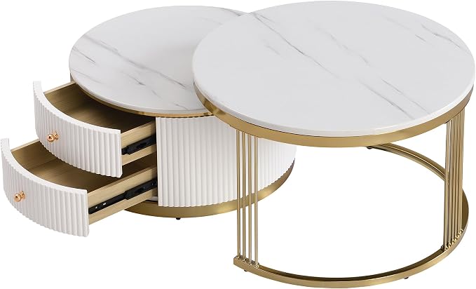 Merax Modern 2-Piece Round Nesting Coffee Table Set - Image 6