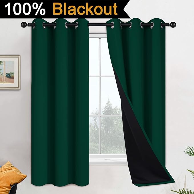 Yakamok Dark Green 100% Blackout Curtains 63 Inches Long 42" Wide 2 Panels | - Image 2