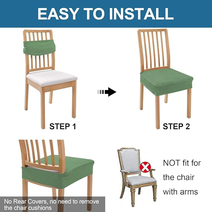 Smiry Waterproof Seat Covers for Dining Room Chairs Set of 6, Stretch Jacquard - Image 5