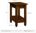 Leick Home Sibley End Table, Solid Wood, 1 Storage Drawer, Slate Tile Details - Image 3