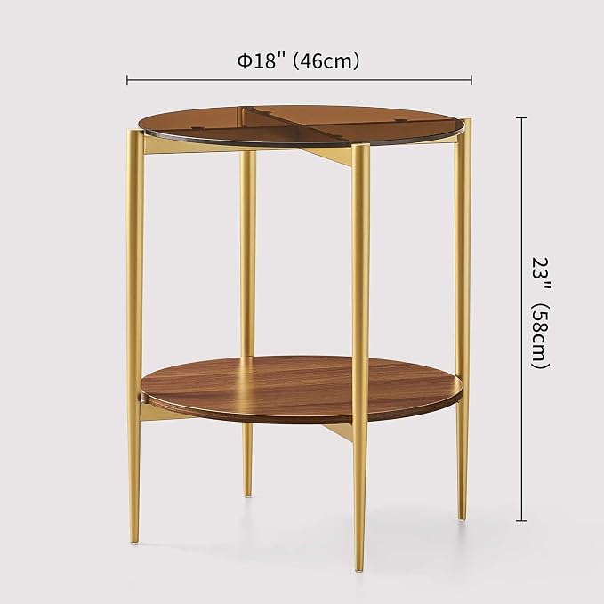 LumFurn Round Glass End Table, Mid-Century Modern Design Sofa Table - Image 2