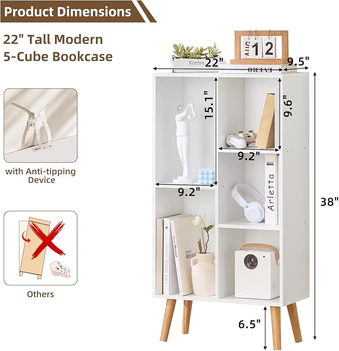 LEYAOYAO 5 Cube Bookshelf 3-Tier Bookcase - Image 2