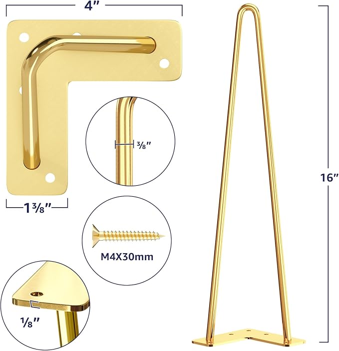 SMARTSTANDARD 16 Inch Hairpin Furniture Legs, 3/8'' Rods Metal Home DIY Projects - Image 2