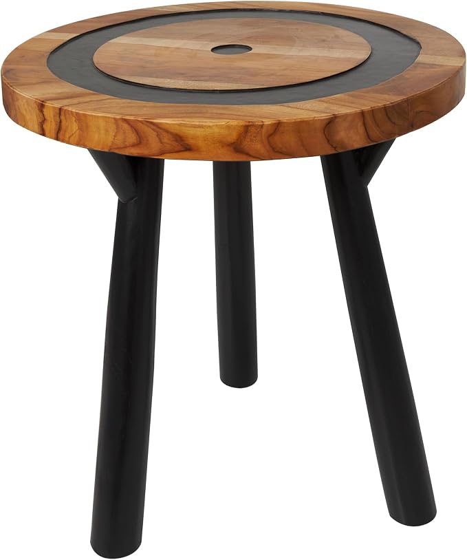 Deco 79 Teak Wood Geometric Side End Accent Table Layered Circle End Table by Deco79