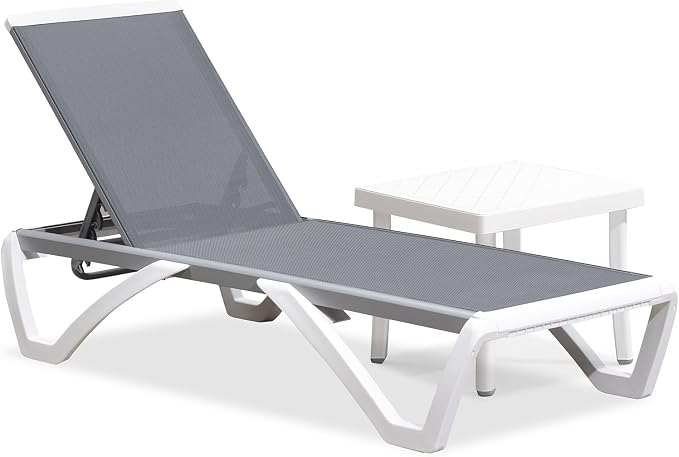 PURPLE LEAF Patio Chaise Lounge Chair Set Outside Aluminum Plastic Stackable by PURPLELEAF