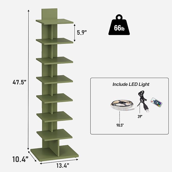 TUTOTAK Narrow Bookshelf, 8-Tier Bookcase - Image 2