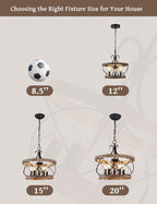 12.9 Inch Farmhouse Chandelier for Dining Room Wood Drum Chandelier Light - Image 9