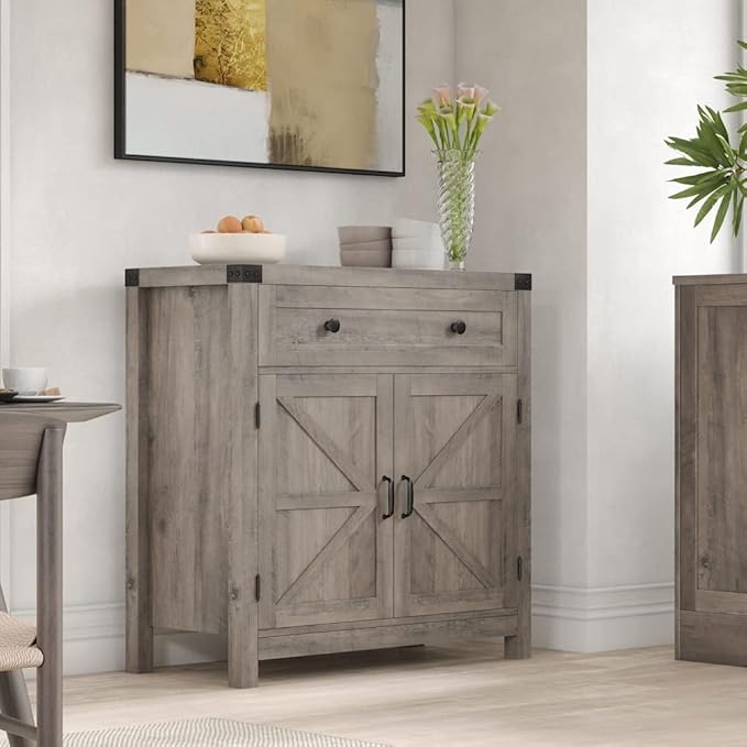 HOSTACK Coffee Bar Cabinet, Kitchen Storage Cabinet, Modern Farmhouse Buffet - Image 4