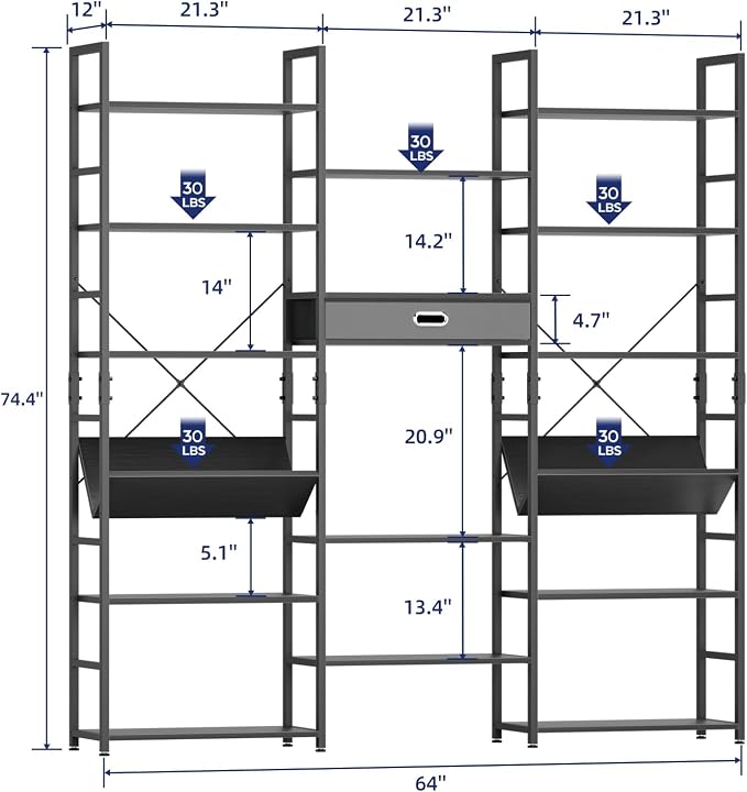 NUMENN Bookcases and Bookshelves Triple Wide 6 Tier Bookshelf, Large Etagere - Image 2