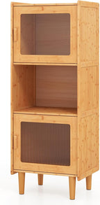 Giantex Bamboo Storage Cabinet, 3-Cube Bookcase, Freestanding Liquor Display - Image 9