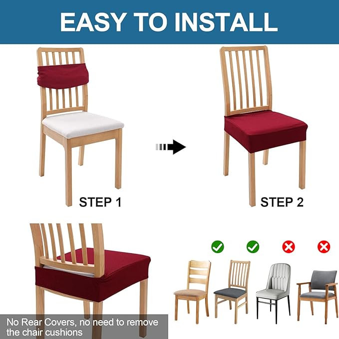 Smiry Waterproof Seat Covers for Dining Room Chairs Set of 6, Stretch Jacquard - Image 5