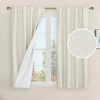 Natural 100% Blackout Linen Curtains 45 Inches by LAMIT