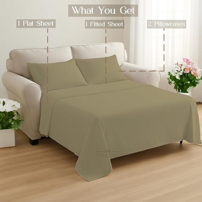Sleeper Sofa Bed Sheet, 100% Cotton 400 Thread Count, 4 Piece Set, Deep Pocket - Image 8