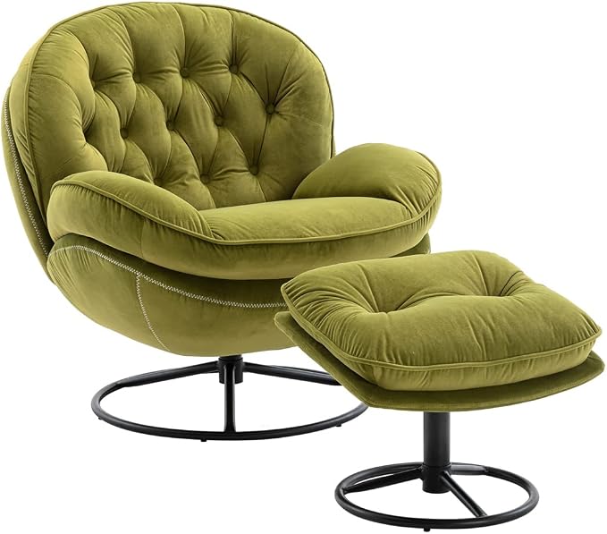 TRIPLE TREE Modern Swivel Accent Chair, Mid-Century Lounge Chair and Ottoman Set - Image 7