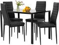 FDW | 5-Piece Dining Table Set | Black | Glass Kitchen Table by FDW