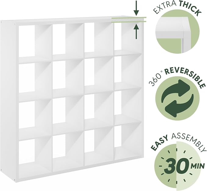 Furinno Cubicle Book Shelf, 16-Cube Bookshelf, Extra Thick Frame Reversible - Image 7