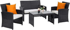 Tangkula Patio Wicker Conversation Furniture Set, Patiojoy Sofa & Table Set w/4 by TANGKULA