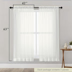 Sheer Ivory Curtains for Bedroom Living Room 63 Inch Length 2 Panels, Airy Soft - Image 2