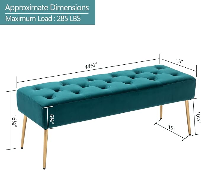 DUHOME Modern Velvet Bench Ottoman, Upholstered Bedroom Benches Footrest Stool - Image 3