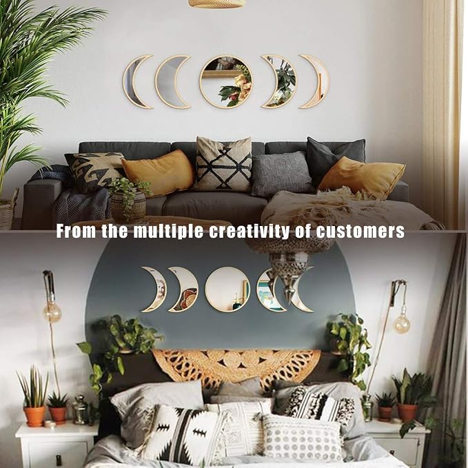 MAXROCK Scandinavian Natural Decor Acrylic Moonphase Mirrors, Moon Phase Mirror - Image 5