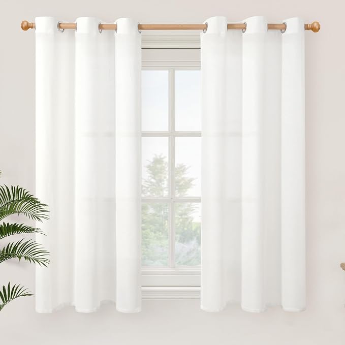 YoungsTex White Linen Semi Sheer Curtains 45 Inches Length by YoungsTex