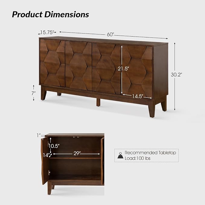HULALA HOME Mid Century Sideboard Buffet Cabinet - Image 2