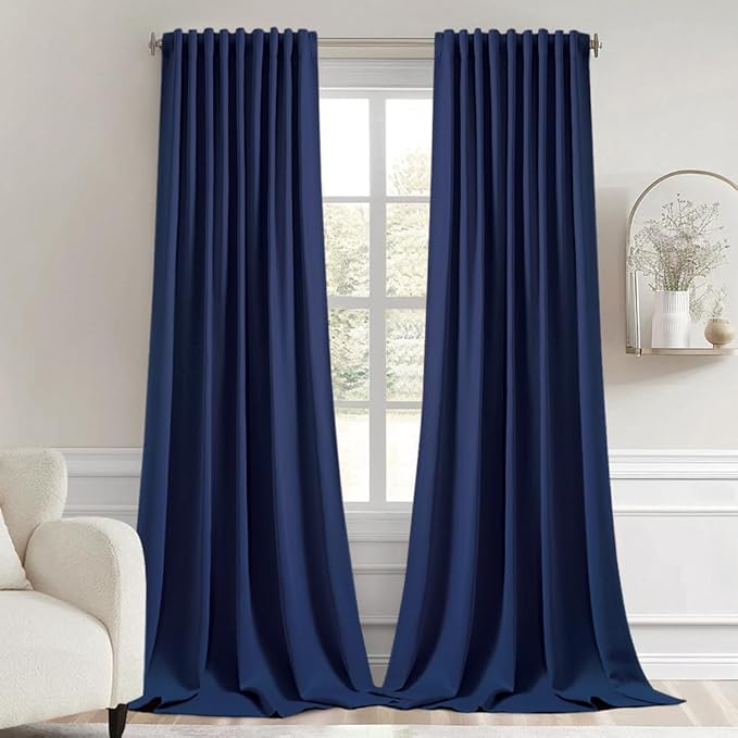 MIULEE Navy Blue Back Tab Blackout Curtains 52x108 Inch Long 2 Panels Set | Rod by MIULEE