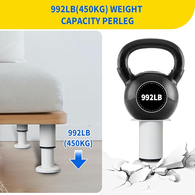 6 PCS Adjustable Furniture Couch Cabinet Legs 4.72-7.48 Inch, Heavy Duty - Image 4