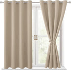 Blackout Curtains for Bedroom, 52 x 54 Inches Long, Taupe 2 Panels | Thermal by Hiasan