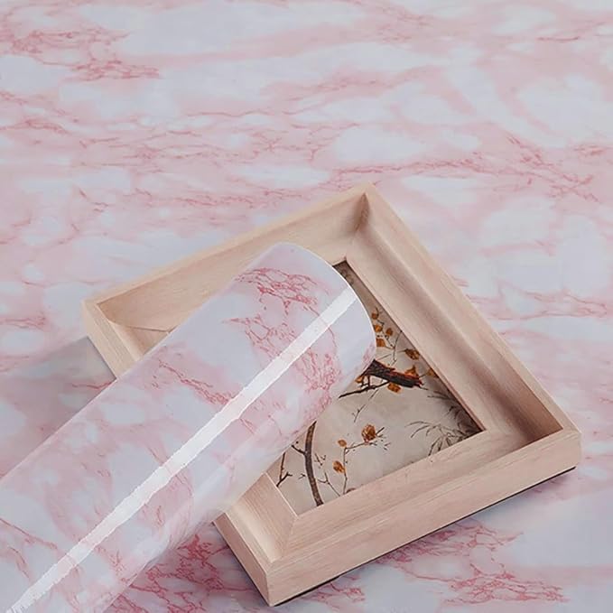 practicalWs 15.7in x 472.4in White/Pink Marble Stick Paper Peel and Stick - Image 3