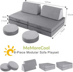 MeMoreCool Play Couch for Kids, 8-Piece Modular Foam Couch Set, Kids Play Couch - Image 3