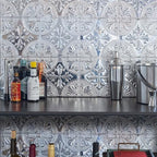Peel and Stick Metal Backsplash Tiles, Silver Fleur, 10-Pack - Image 3