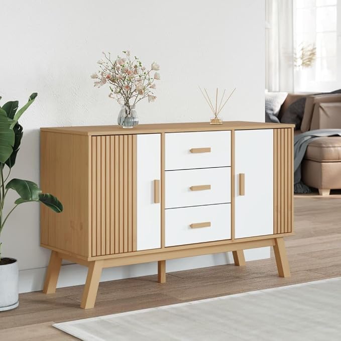 White and Brown Solid Pine Wood Sideboard - Image 3