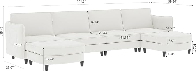 Ball & Cast 141.5" Large 6-Seater U-Shaped Sectional Sofa Bed - Image 2