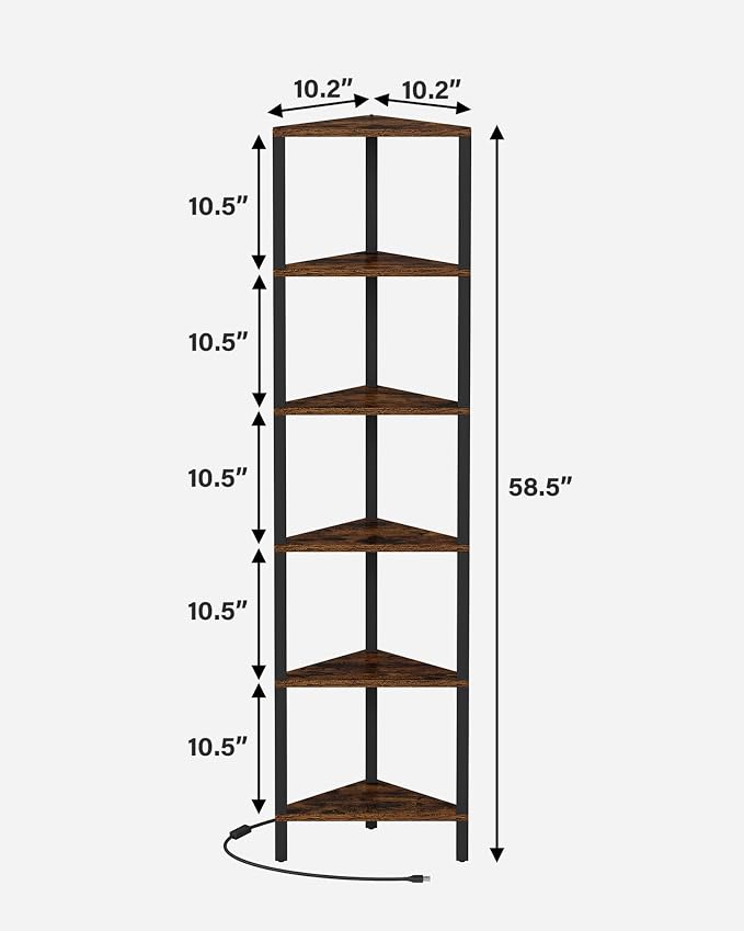 TUTOTAK Corner Shelf with LED Light, 6-Tier Corner Bookshelf - Image 2
