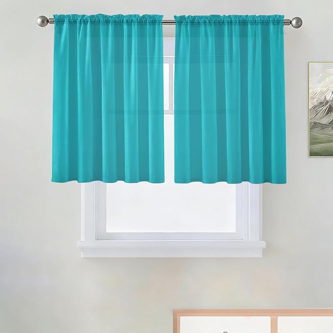 SpaceDresser Basic Rod Pocket Sheer Voile Window Curtain Panels Peacock Blue 1 by SpaceDresser