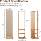 Muwuele Solid Wood Full Length Mirror Coat Rack, Floor Mirror - Image 6