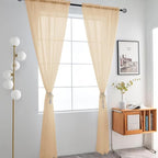 SpaceDresser Basic Rod Pocket Sheer Voile Window Curtain Panels Apricot 1 Pair - Image 2