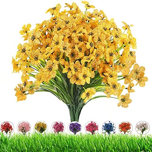 Artificial Outdoor Flowers,8 Bundles Outdoor Fake Flowers UV Resistant Faux Outside Plastic Flower Plants for Outside Indoor Décor(Yellow) by DRTDERUITAI