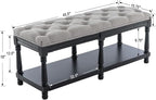 Farmhouse Storage Bench Wooden Entryway Linen Upholstered Ottoman Button Tufted - Image 2